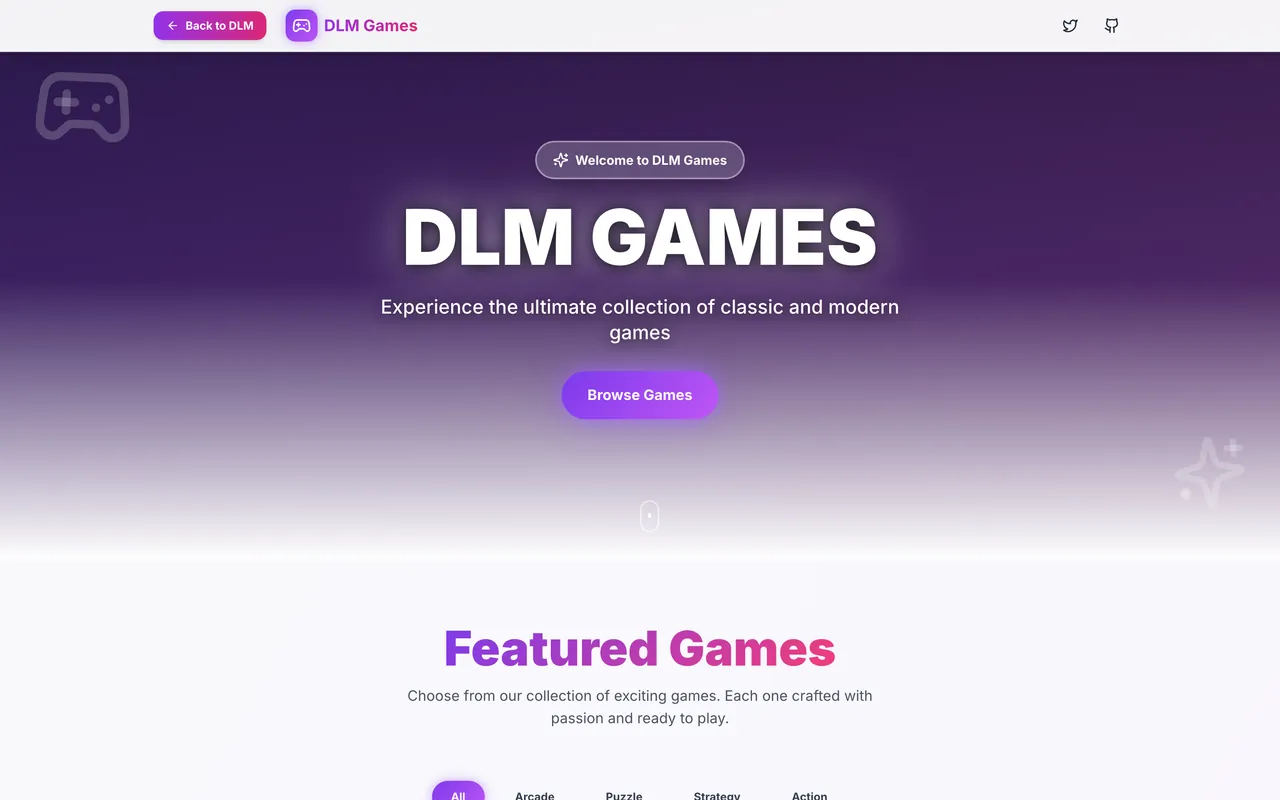 DLM Games application screen