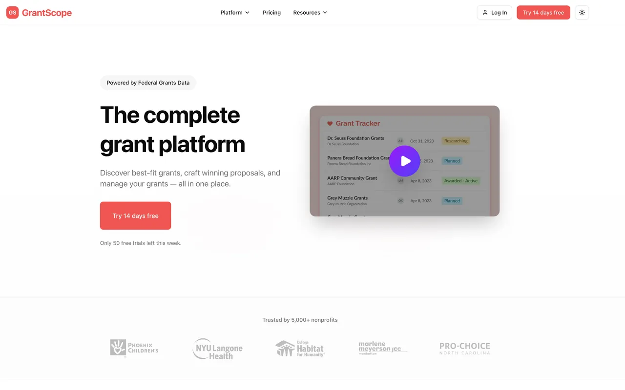 GrantScope application screen