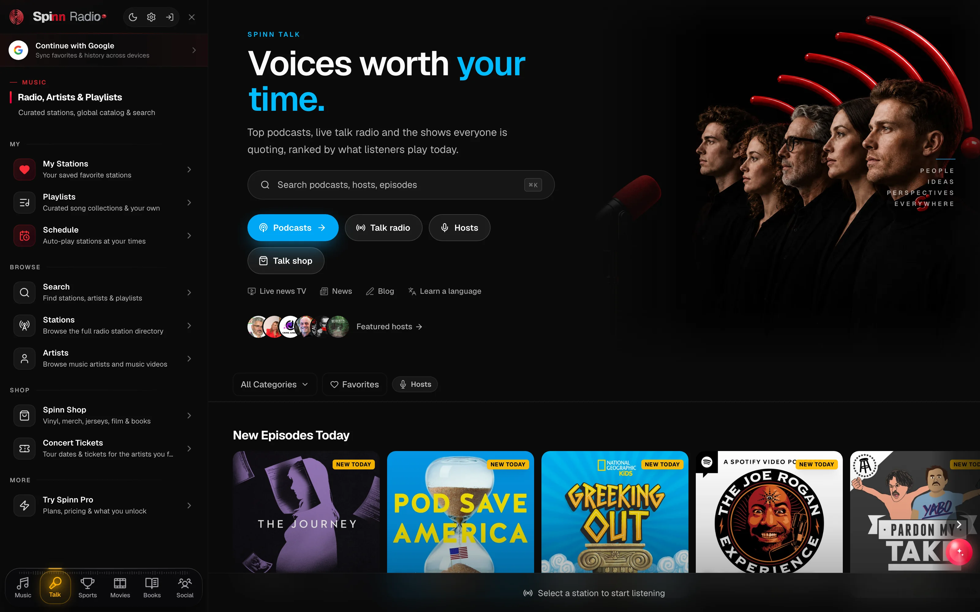 Spinn Radio talk and podcast section